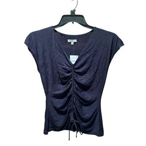 Max Studio Center Cinched Short Sleeve Top in Navy Small NWT